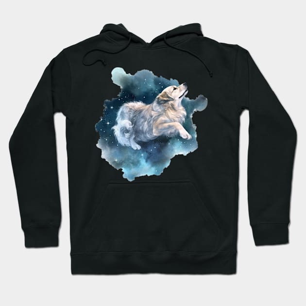 Celestial Space Dog Watercolor Art Hoodie by doglovershirts